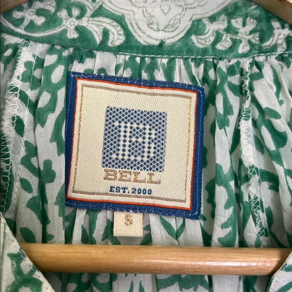 Bell - Clara Green Floral Print  Boho Cotton Silk Button Down Dress Size Small - Picture 10 of 11